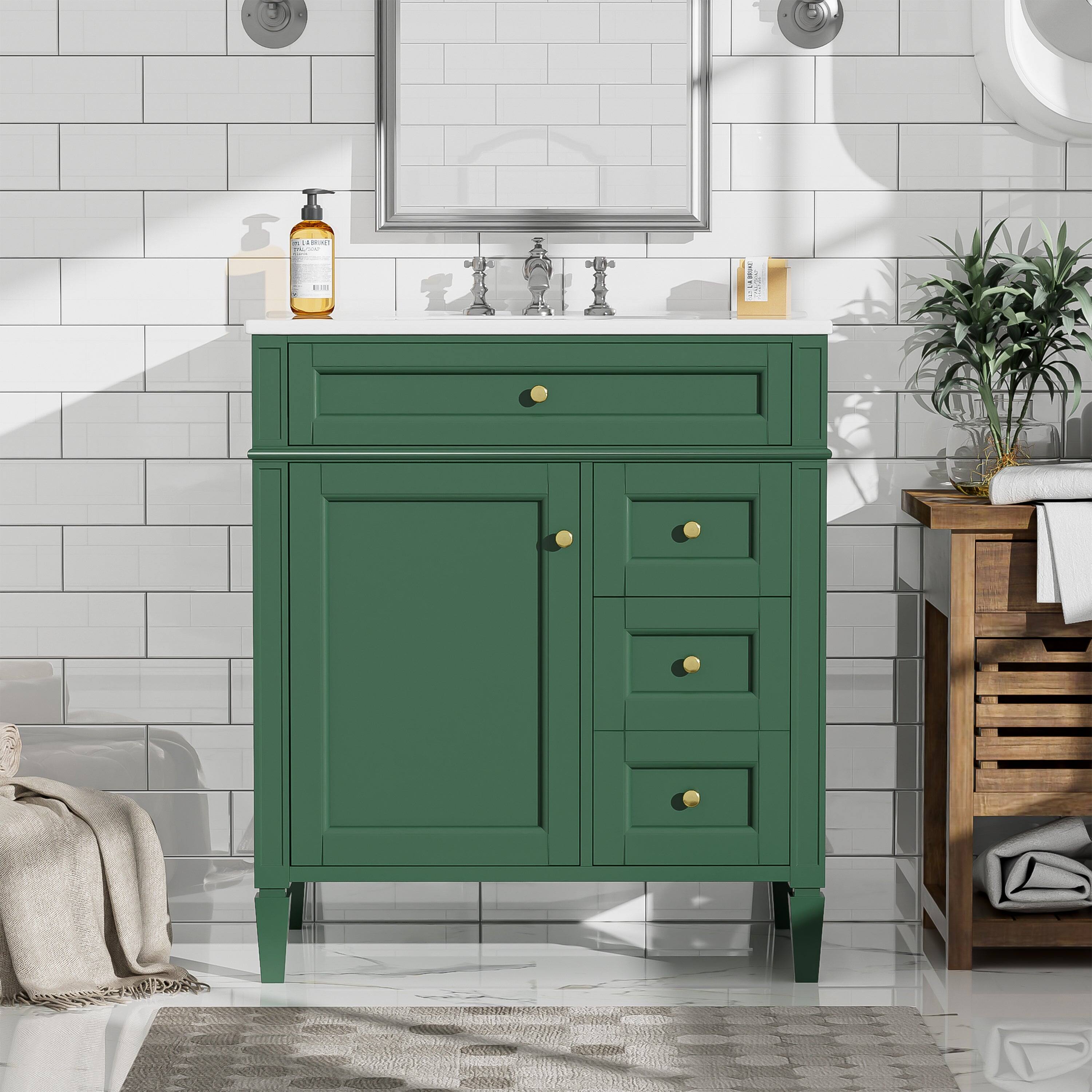 Alt View 1. Boyel Living - 30 Inch Green Bathroom Vanity with Sink Two Drawers Tip Out Drawer One Door - Green.