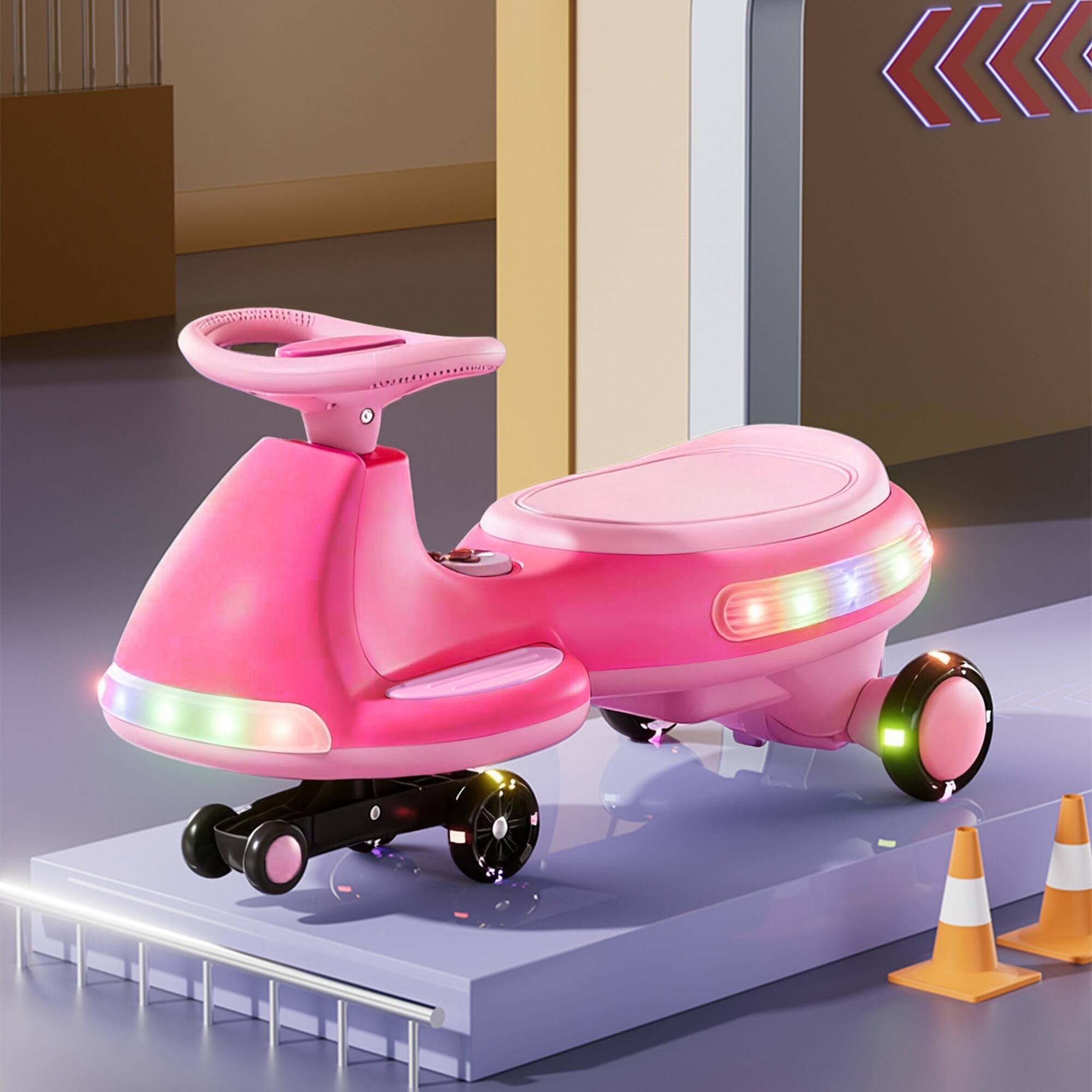 Alt View 1. ELEMENT ACE - Electric Rocking Ride-On Car with LED Lights and Silent Wheels for Kids - Pink.