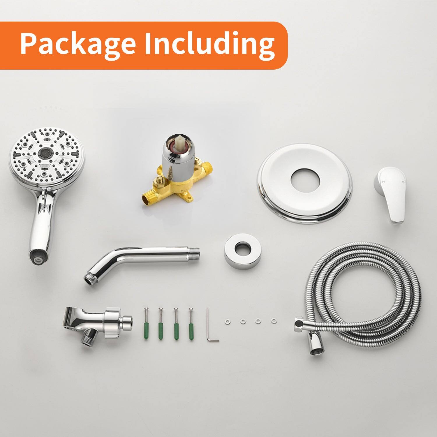 Package Including

- Showerhead
- Faucet
- Shower hose
- Faucet valve
- Faucet handle
- Faucet spout
- Faucet base
- Faucet cover
- Faucet gasket
- Faucet screws
- Faucet washers
- Faucet nuts
- Faucet bolts
- Faucet wrench