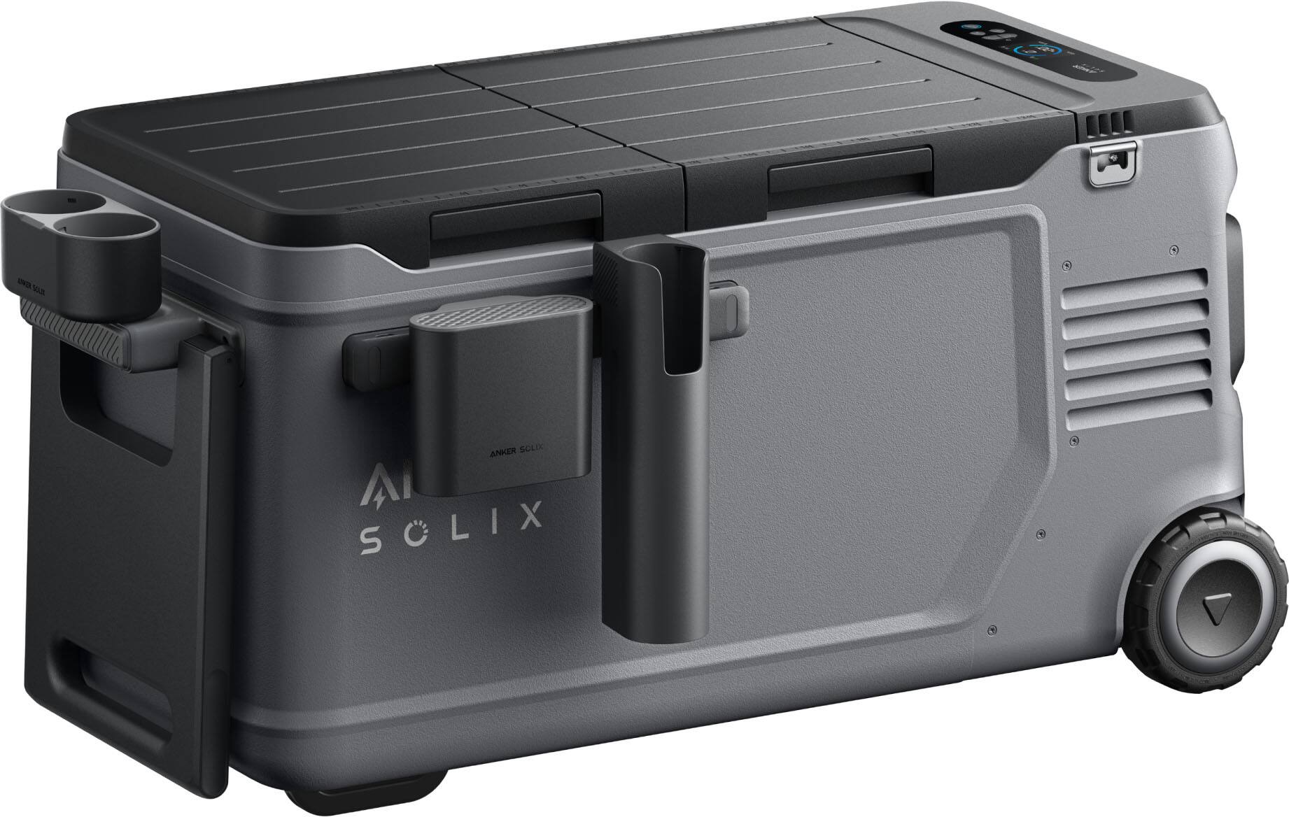 Alt View 18. Anker - SOLIX Everfrost 2 Electric Cooler 58L(61QT) with 288Wh Plug in Battery, Refrigerator/Freezer, Powered by AC/DC/Solar - Gray.