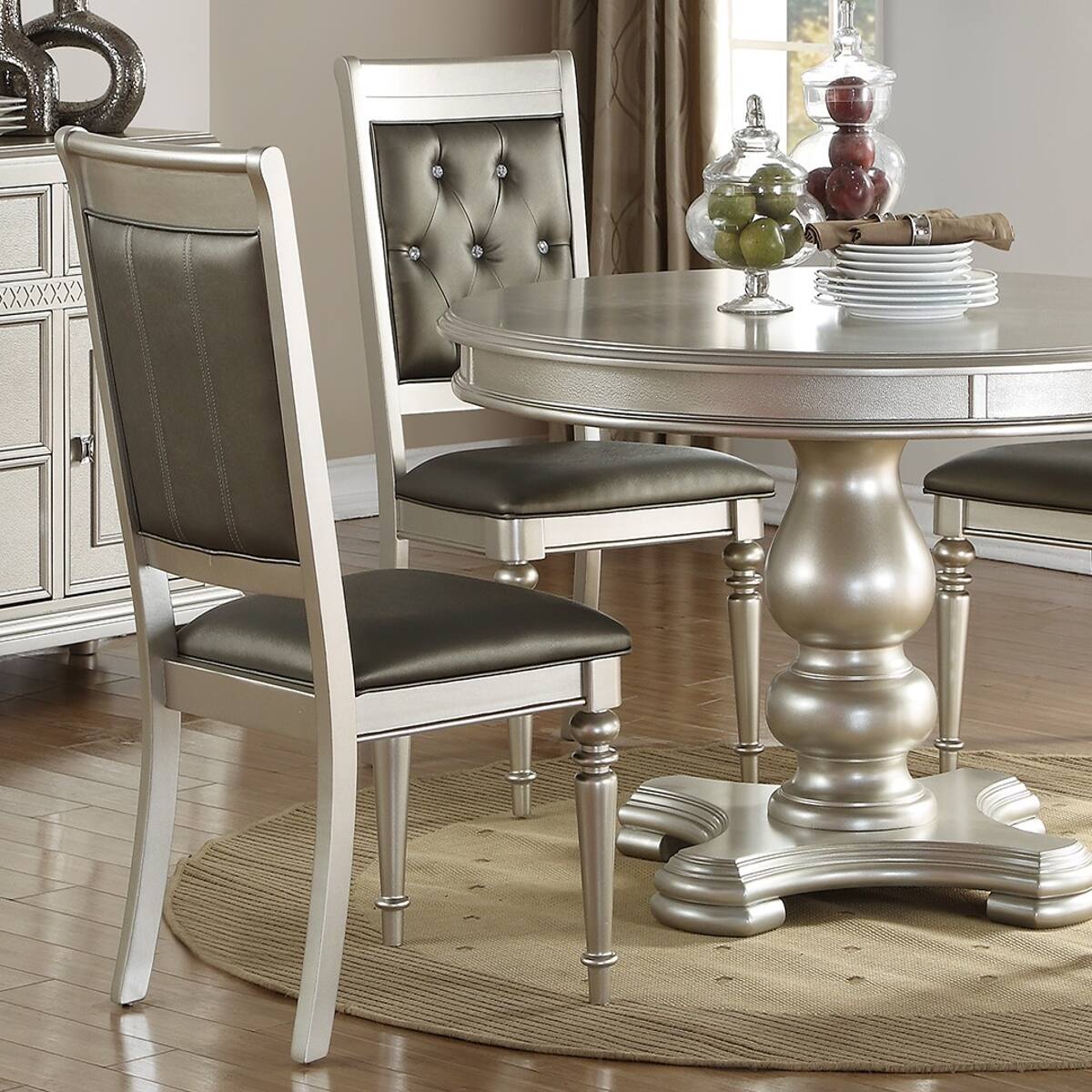 Loheer 48 inch Round Dining Table Gray Finish with Center Glass Top ...