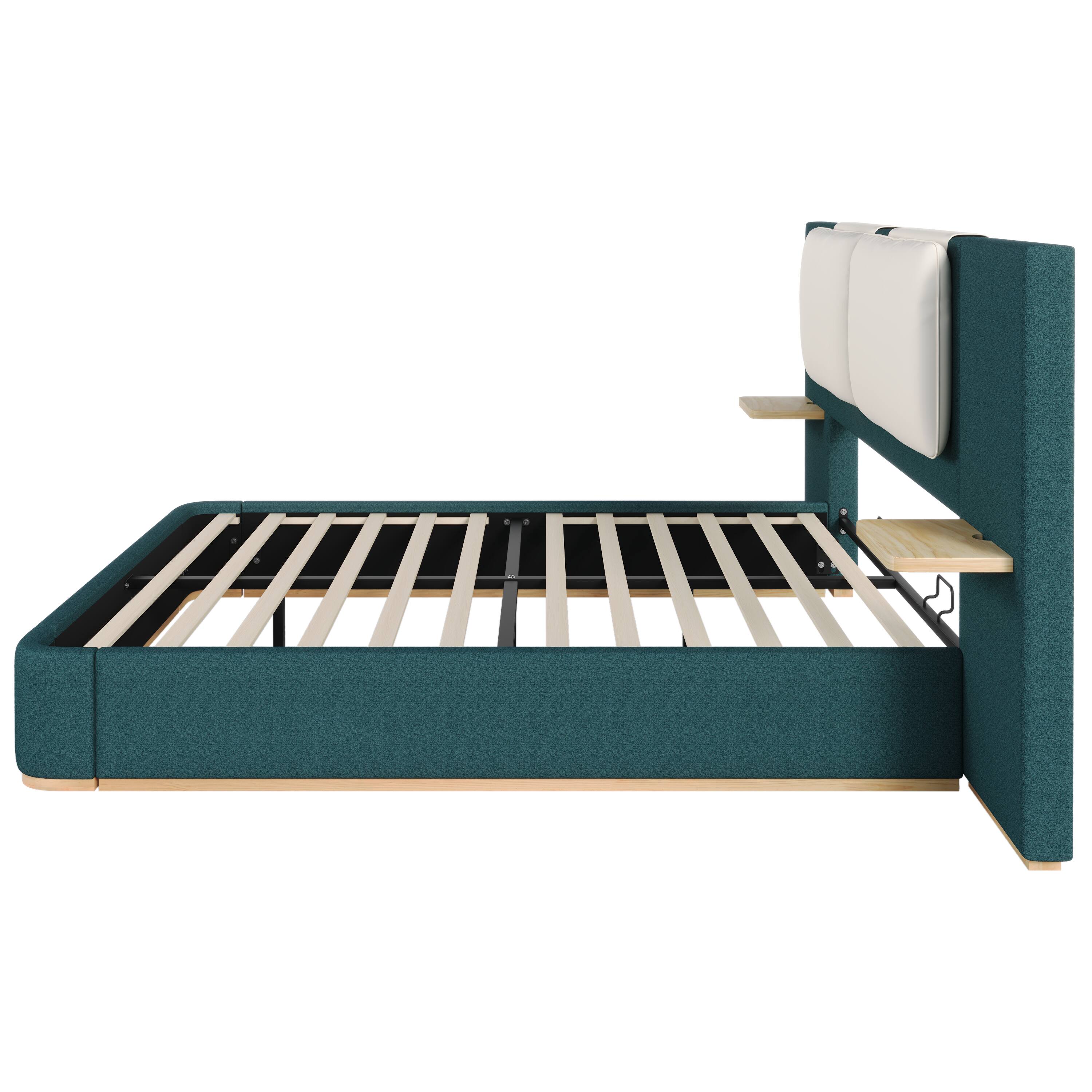 Alt View 1. Whisen - Queen Size Upholstered Platform Bed with Panel and Anti-Collision Soft Rounded Corners for Bedroom - Green.