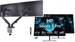 HP - Series 7 Pro 24" WUXGA IPS Monitor, 5ms Response Time, Anti-Glare, HDMI 2 Pack w/DKZ Hub & Ergoflexy Dual Mount Arms - Black/Silver