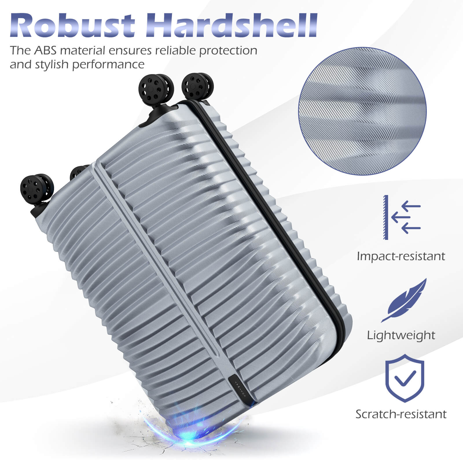 Robust Hardshell

The ABS material ensures reliable protection and stylish performance

- Impact-resistant
- Lightweight
- Scratch-resistant