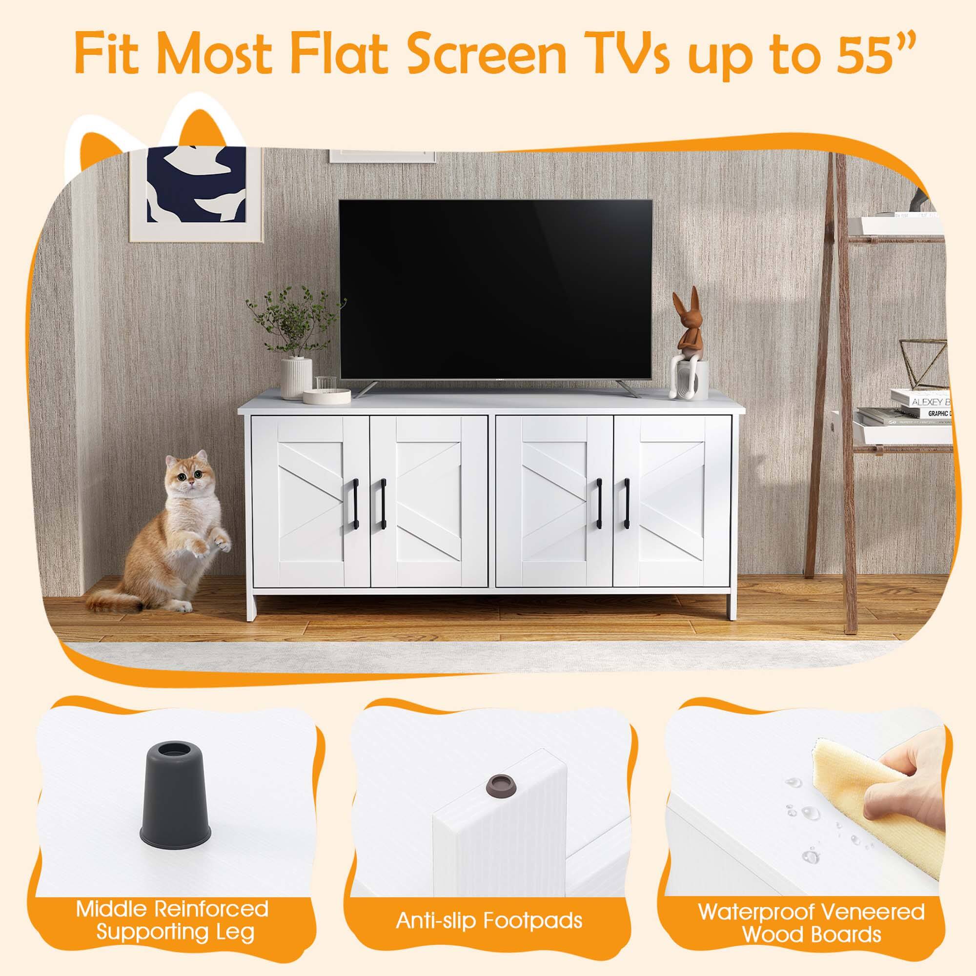 Fit Most Flat Screen TVs up to 55"

- Middle Reinforced Supporting Leg
- Anti-slip Footpads
- Waterproof Veneered Wood Boards