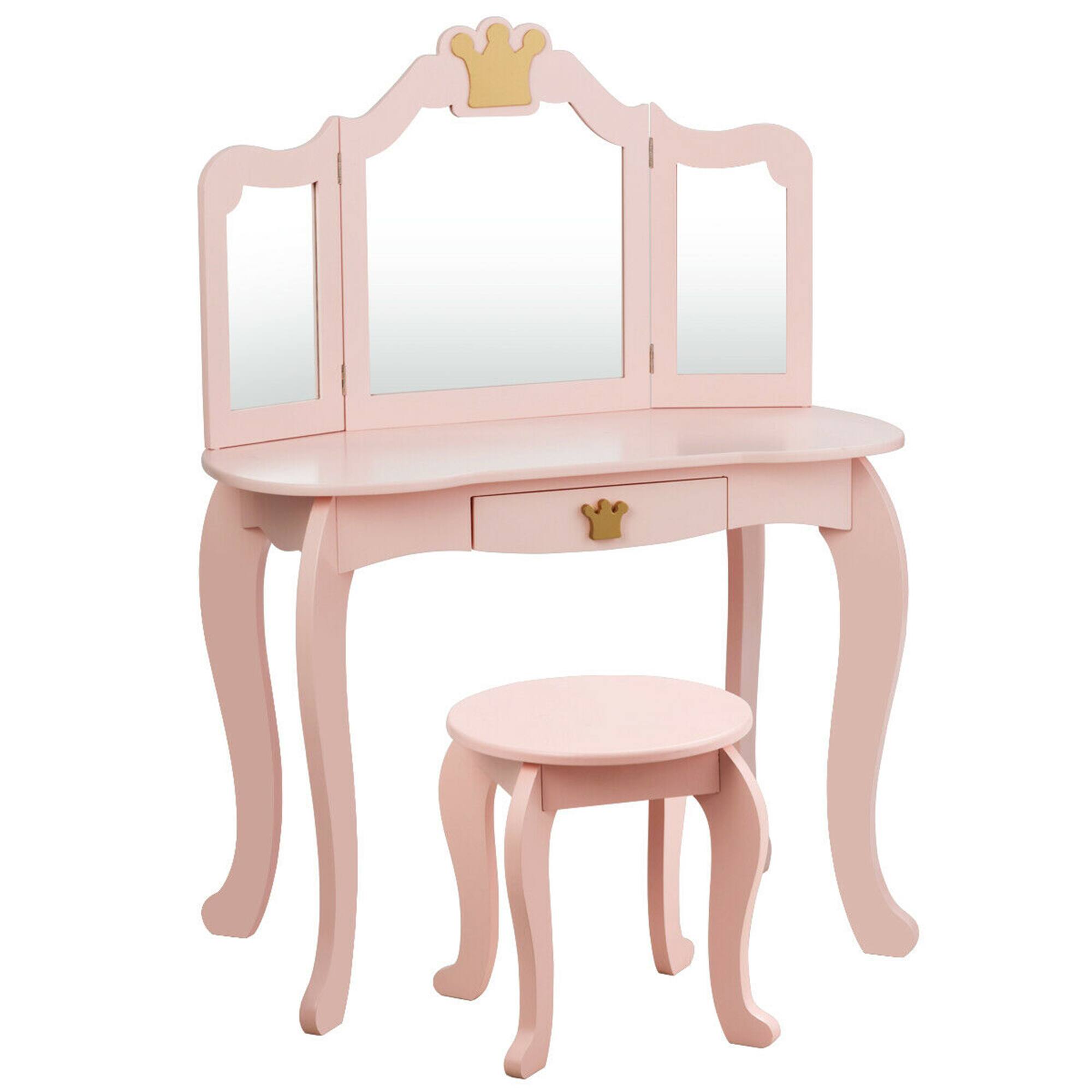 Alt View 8. Gymax - Gymax Kids Makeup Dressing Table Chair Set Princess Vanity & Tri-folding Mirror Pink - Pink.