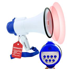 5 CORE - Megaphone 30W Bull Horn PA Speaker w 800 Yards Range USB Loud Siren Voice Amplifier Portable - White