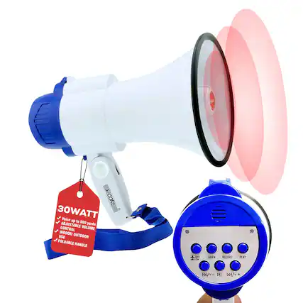 5 CORE
30WATT
Voice up to 800 yards
ADJUSTABLE VOLUME CONTROL
INDOOR/OUTDOOR USE
FOLDABLE HANDLE
SIREN RECORD PLAY
Kx/V- D/ +