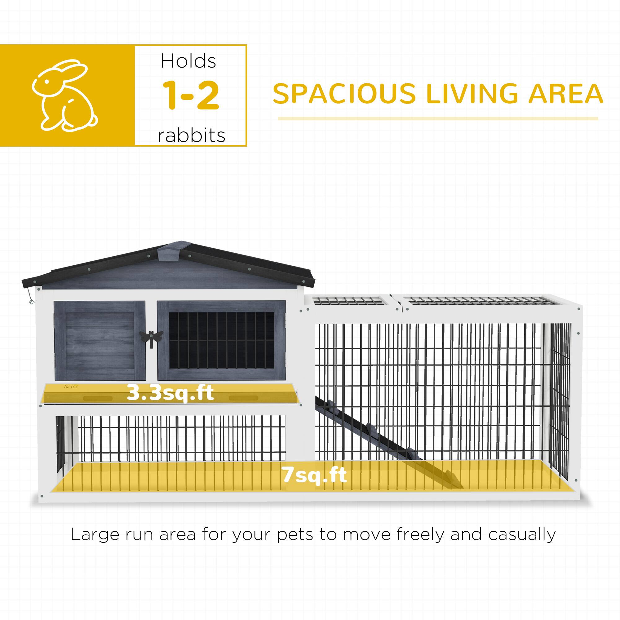 Holds 1-2 rabbits

SPACIOUS LIVING AREA

3.3 sq.ft

7 sq.ft

Large run area for your pets to move freely and casually