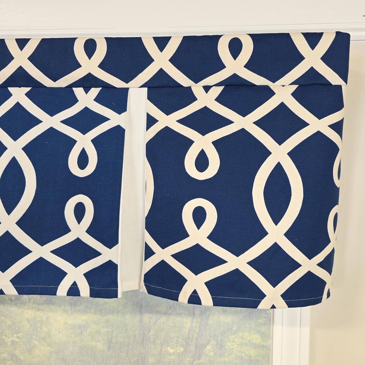 Back. RLF Home - RLF Home Oblique Pleated Window Valance 100% Cotton Rod Pocket 50" x 17" Blue - Blue.