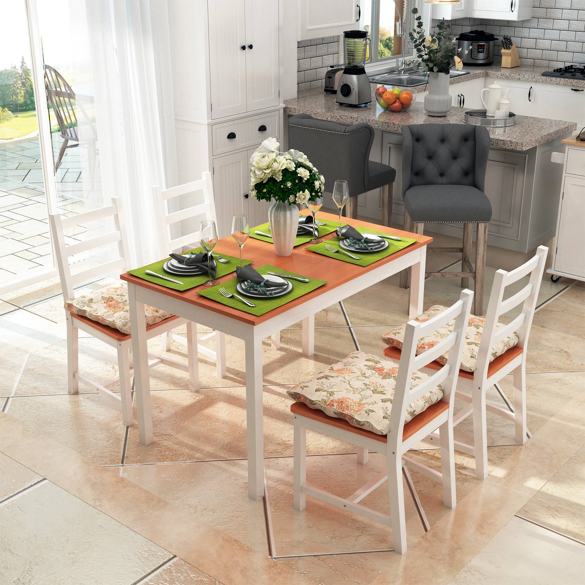 Alt View 1. Ecooso - Dining Table Set , 5 Piece Modern Kitchen Table and Chairs, Wood Dining Room Set for Small Spaces, Breakfast Nook - White.