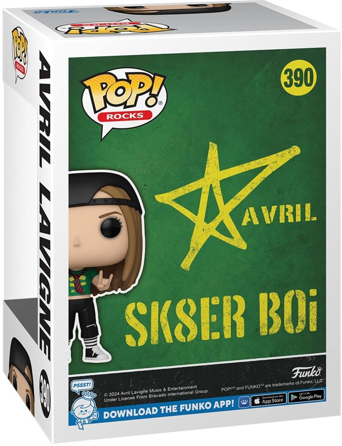 OPY R0CS 390 AVRIL POP! ROCKS A VRIL LAVIGNE SKSER BOi Funko of Funko, LLC PSSST! FUNKO are trademarks Music & Entertainment POP and 10 I gRR: 2024 Avril Lavigne international Group MOTITO From Bravado Download am mhe Google Play Under License Store APP! App THE FUNKO DOWNLOAD