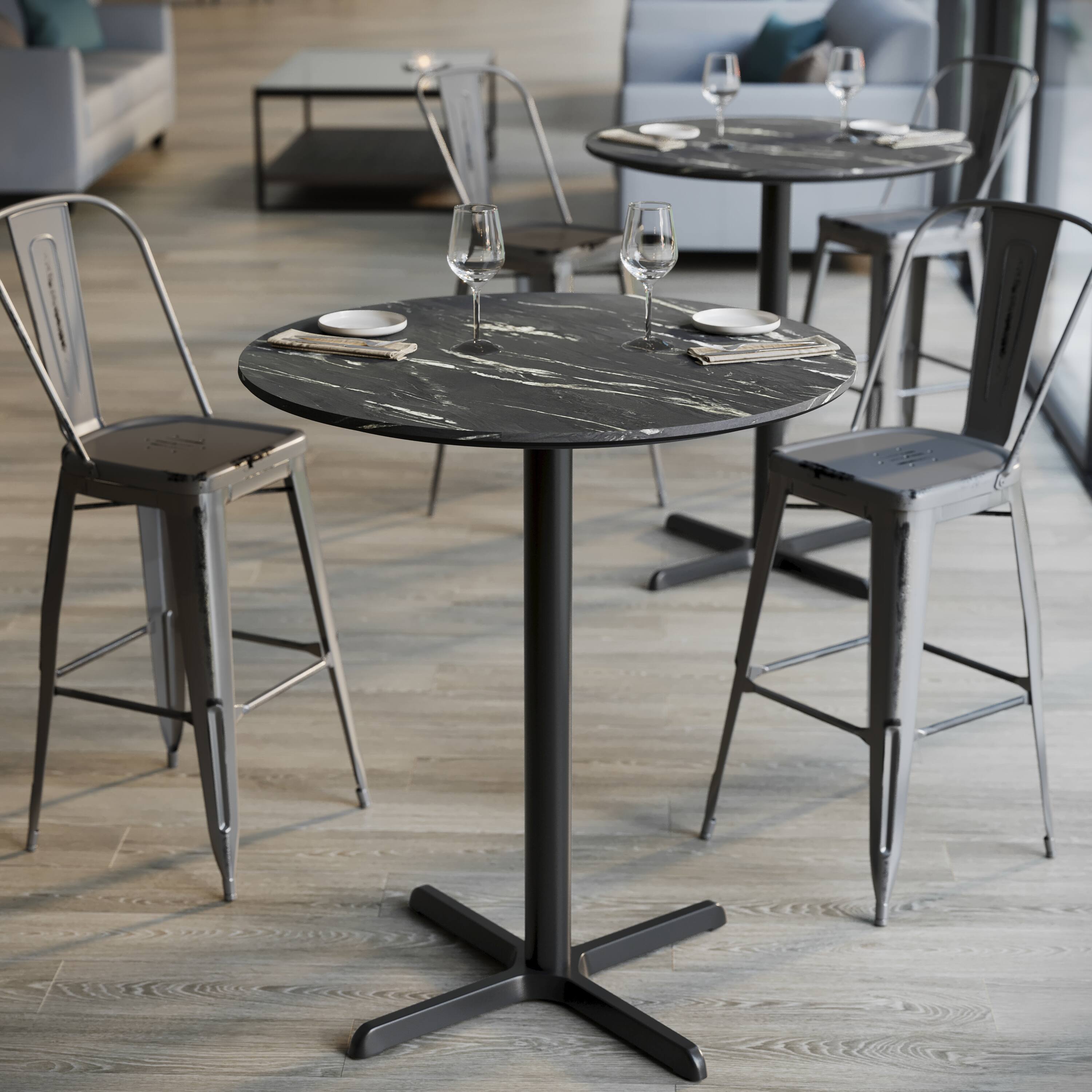 Alt View 4. Emma + Oliver - PureShield Tabletop with Seam-Free Surface Innovation and Bar Height Base - Black Faux Marble/Black Base.