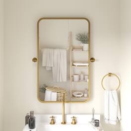 Emma + Oliver - Mason Pivot Wall Mirror with Slim Frame and Silver Backed Glass for Clarity for Bathrooms - Gold