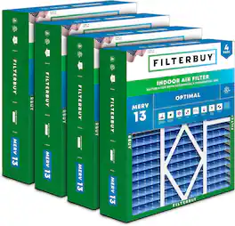 Filterbuy - 20x25x5 MERV 13 Smoke & Allergy Defense, Pleated HVAC AC Furnace Air Filters Replacement for Amana & More (4-Pack) - Blue