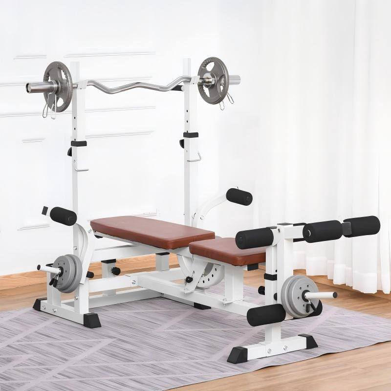 Alt View 6. SKONYON - Multi-Exercise Weight Bench and Rack with Leg Extension - White+Brown.