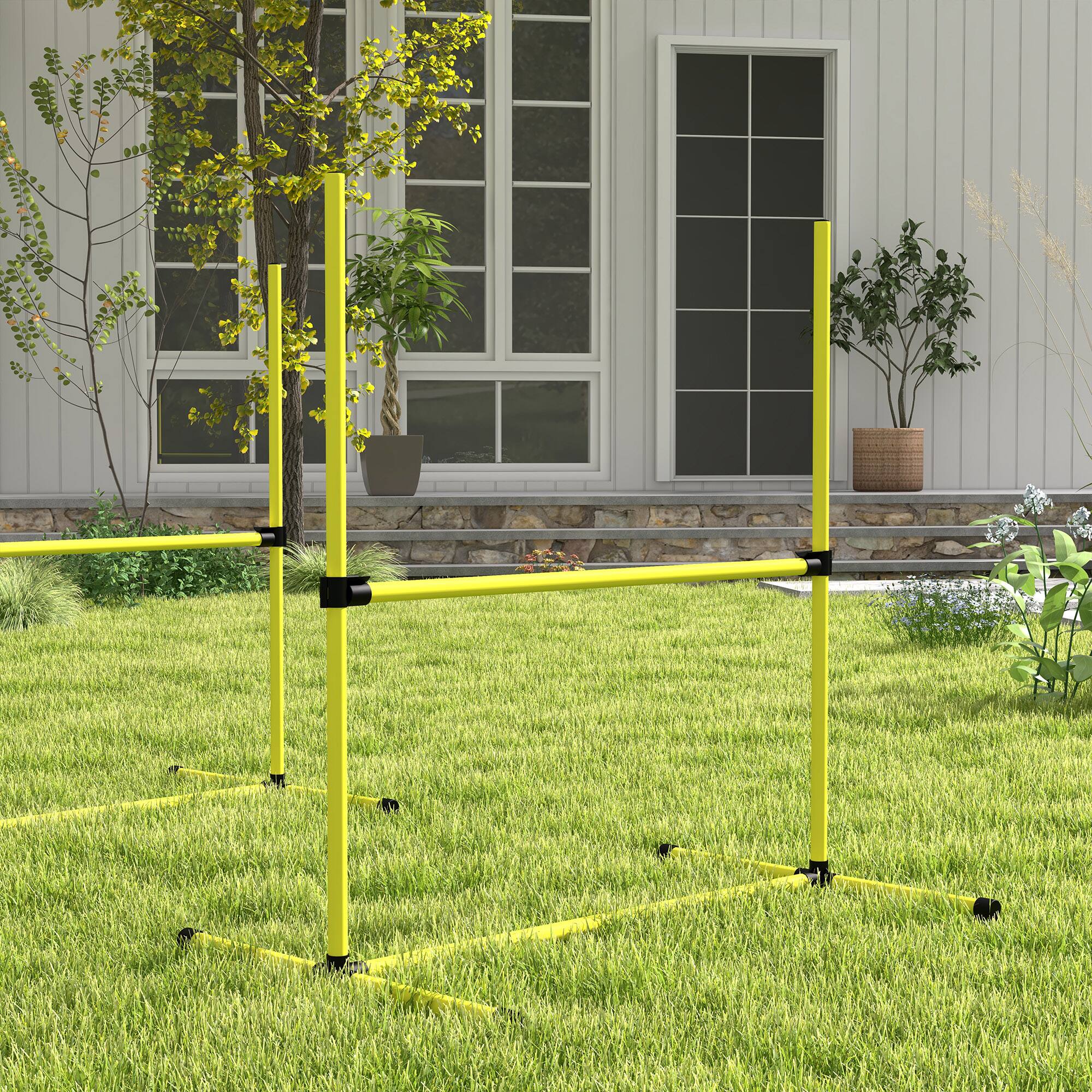 Alt View 5. Pawhut - 4 Piece Dog Agility Training Equipment, Adjustable Height Jump Bars, Carry Bag, Displacing Top Bar - Yellow.