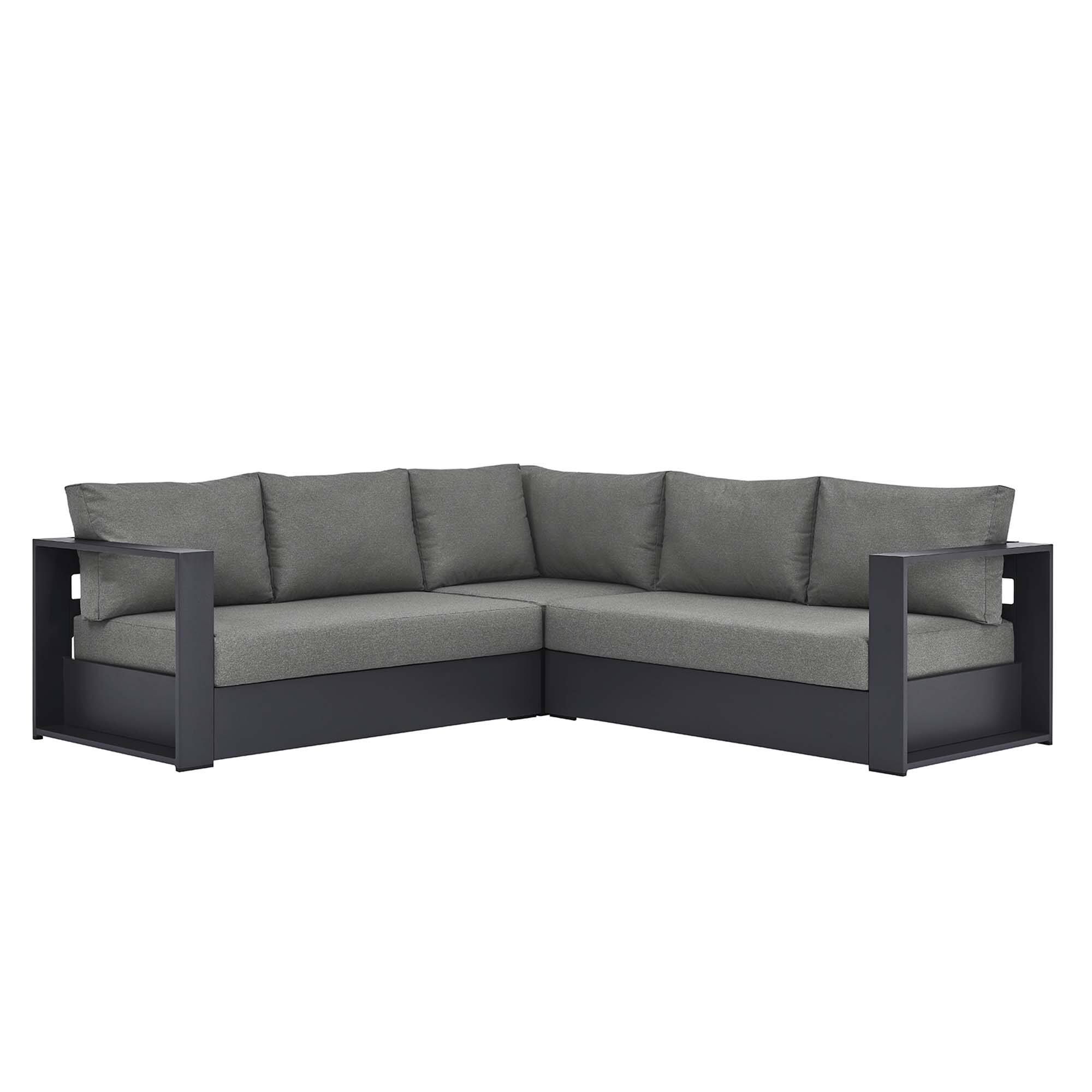 Front. Modway - Tahoe 3-Piece Outdoor Patio Powder-Coated Aluminum Sectional Sofa Set by Modway - Gray Charcoal.