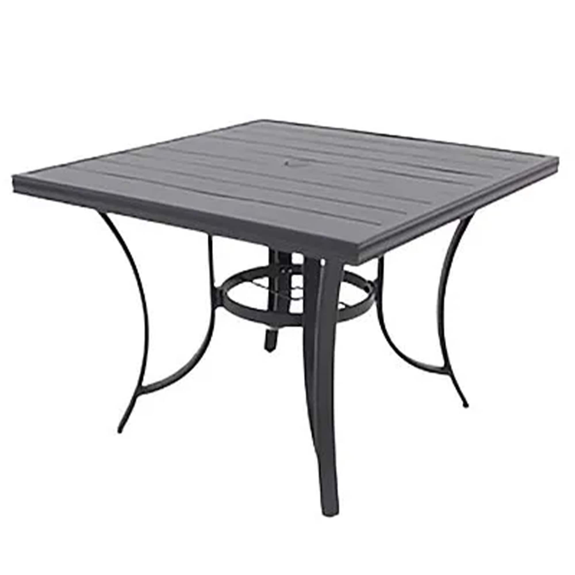 Four Seasons Courtyard - Palermo Slat Top Dining Table with Umbrella Hole - Gray