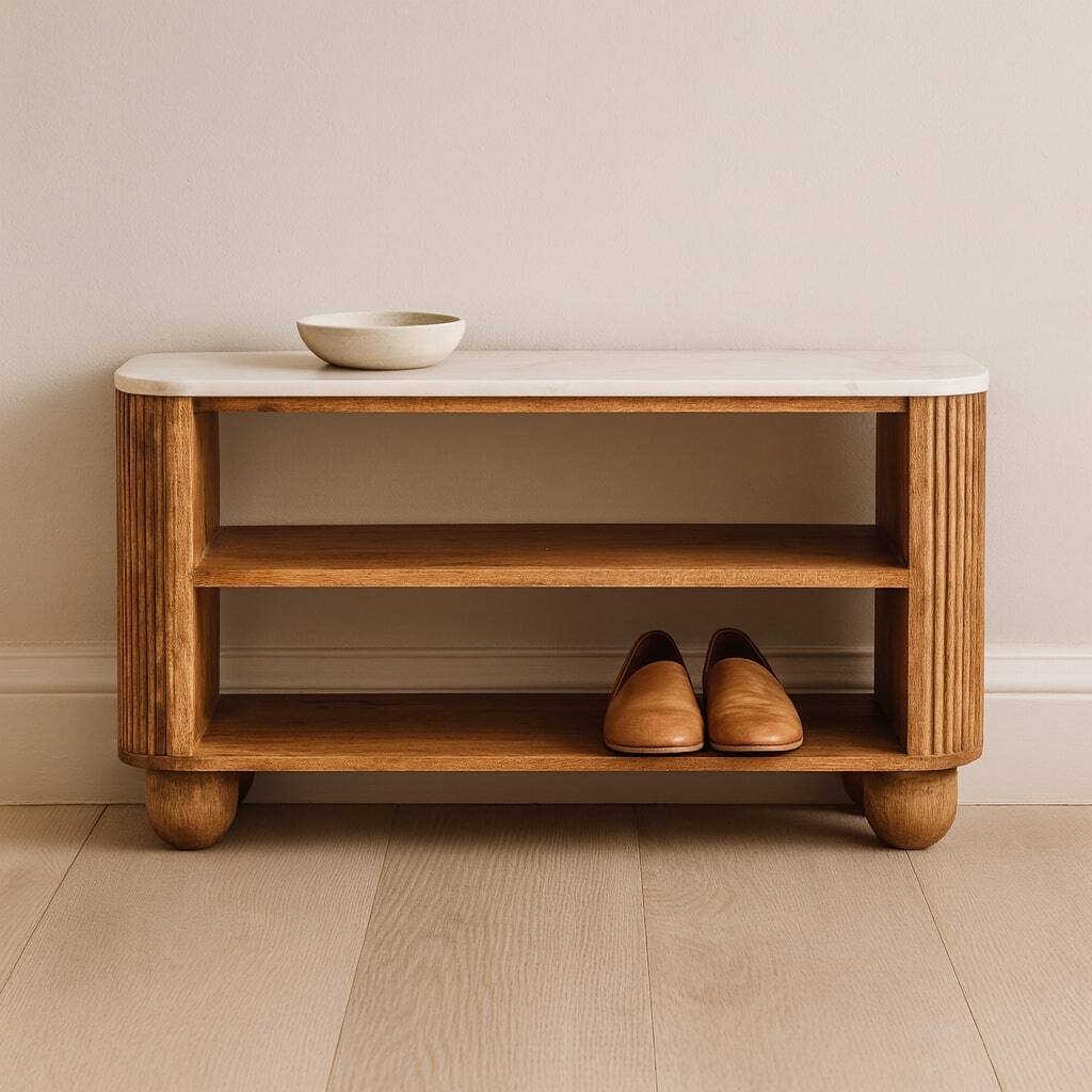 Alt View 5. Artisan Furniture - Artisan Furniture Solid Wood Beaumont Marble Shoe Bench, Brown - Brown.