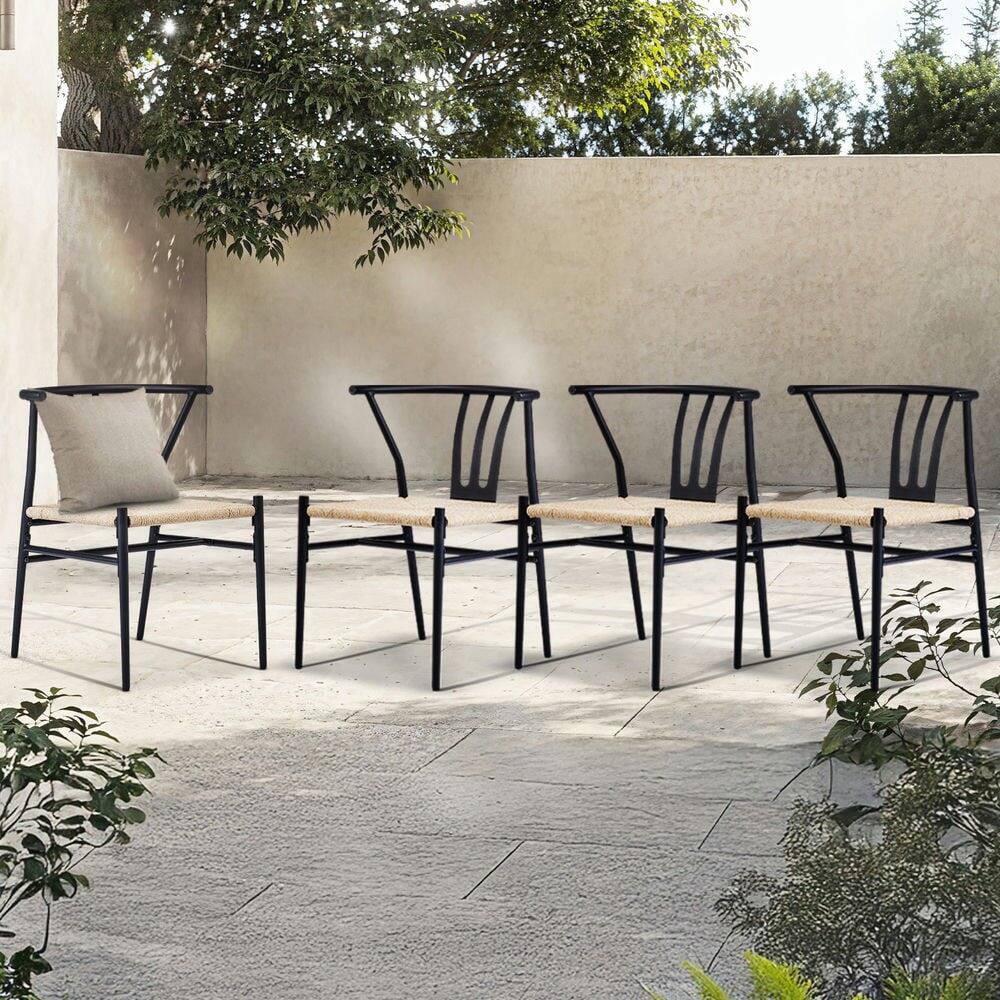 Alt View 4. Resenkos - Resenkos Mid-Century Modern Weave Dining Chairs With Metal Rattan, 4-Piece Set, Black& Wood Color - Black& Wood Color.