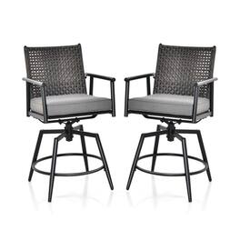 Boyel Living - Swivel Rattan Metal Set of 2 PE Rattan Bar Stools - Black
