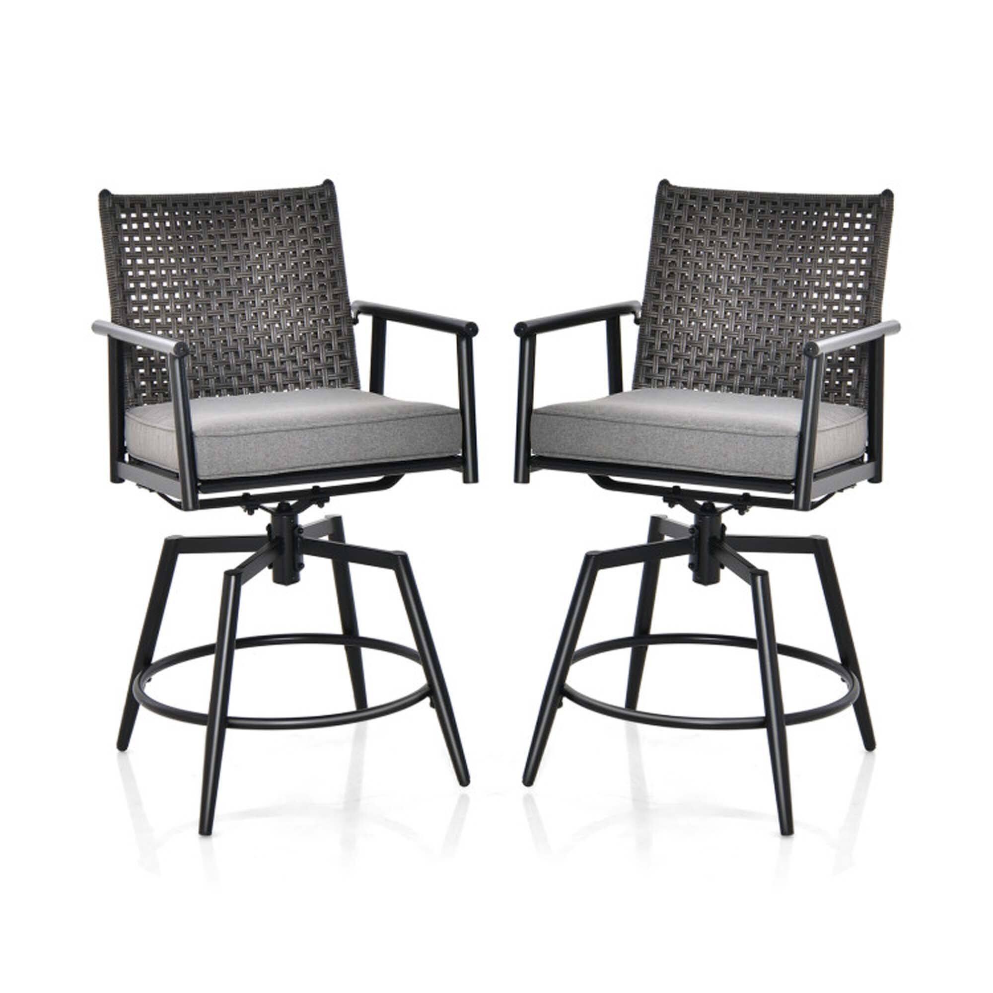 Front. Boyel Living - Black Swivel Rattan Metal Set of 2 PE Rattan Bar Stools - Black.