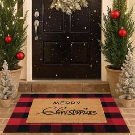 Fabibe - 28 X 43 RED WHITE Cotton Indoor Outdoor CHRISTMAS DOOR MAT COMBO SET 100% COCO COIR WELCOME MAT INCH AND PLAID - Red Black Plaid 2'4" x 3'7" (Rectangular)