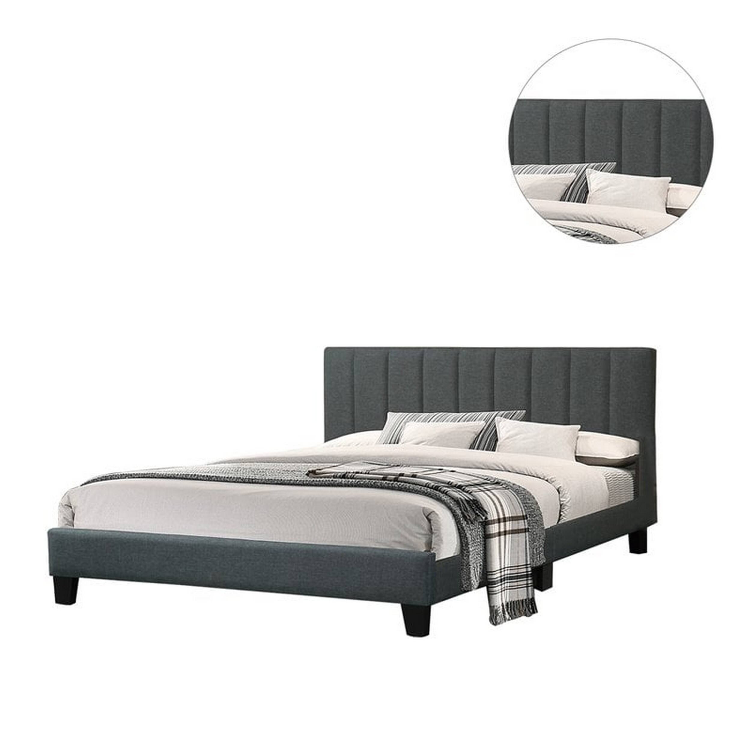 Alt View 2. Manhattan Lane - Dex Modern Platform Full Size Bed, Plush Tufted Upholstery - Charcoal Gray.