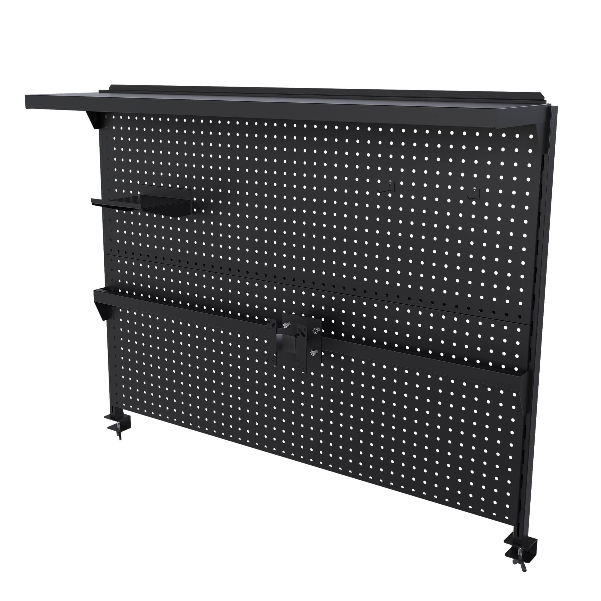 Alt View 7. GOODSILO - Steel Clamp-On Desk Pegboard Organizer with Single Monitor Stand and Modular Storage Panel - Black.