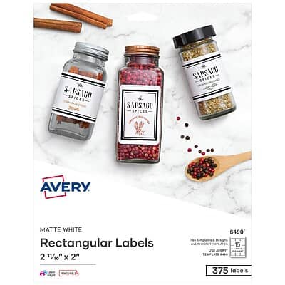 Avery - Laser/Inkjet Media Labels, 2" x 2-11/16", 15/Sheet, 25 Sheets/Pack - White
