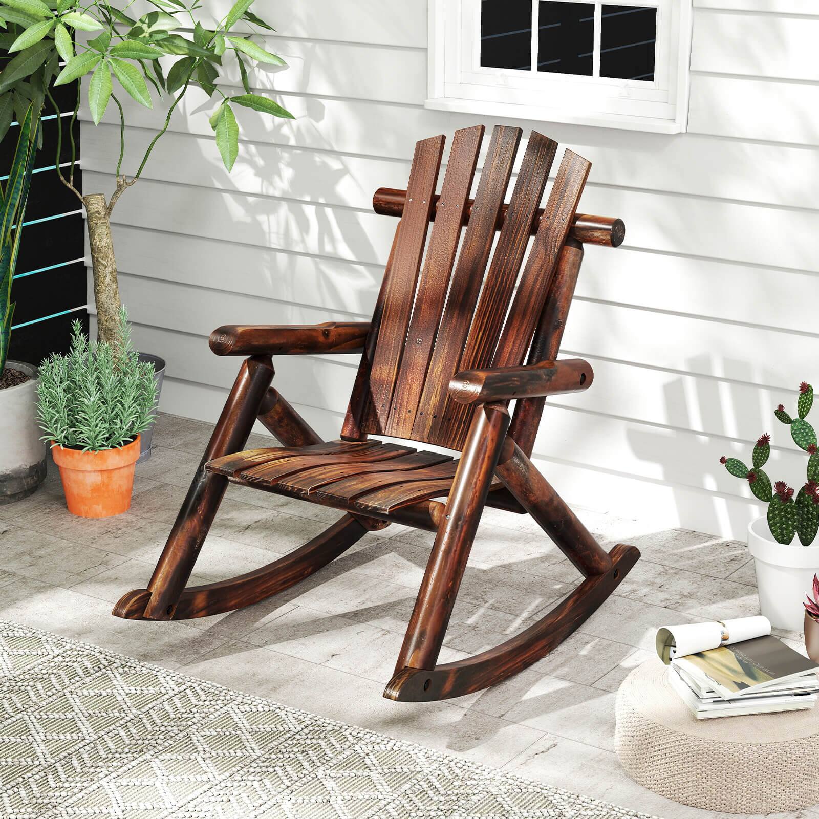 Alt View 4. Costway - Costway 2 PCS Outdoor Adirondack Rocking Chair for Adults Solid Wood Porch Rocker Patio Chair - Brown.