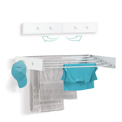 Front. Ivation - Retractable Wall Mounted Clothes Drying Rack - 32" Foldable Laundry Drying Rack for Clothing - White.