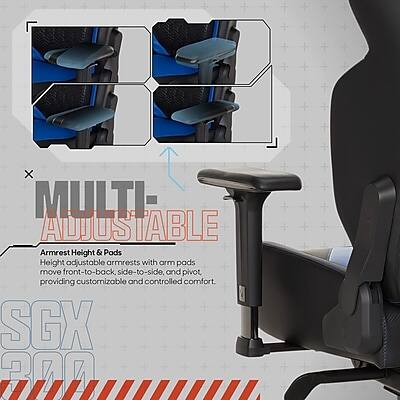 X MULTI ADJUSTABLE Armrest Height & Pads Height adjustable armrests with arm pads move front-to-back, side-to-side, and pivot, providing customizable and controlled comfort. SGX 200