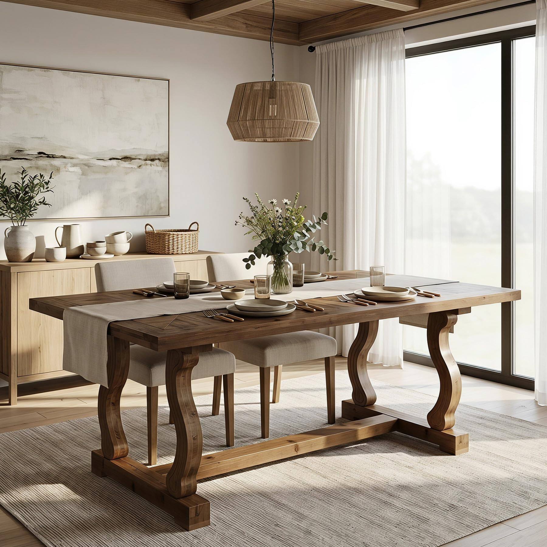 Alt View 1. Tribesigns - 63" Wood Dining Table, Farmhouse Kitchen Table Seats 4-6 People - Walnut.