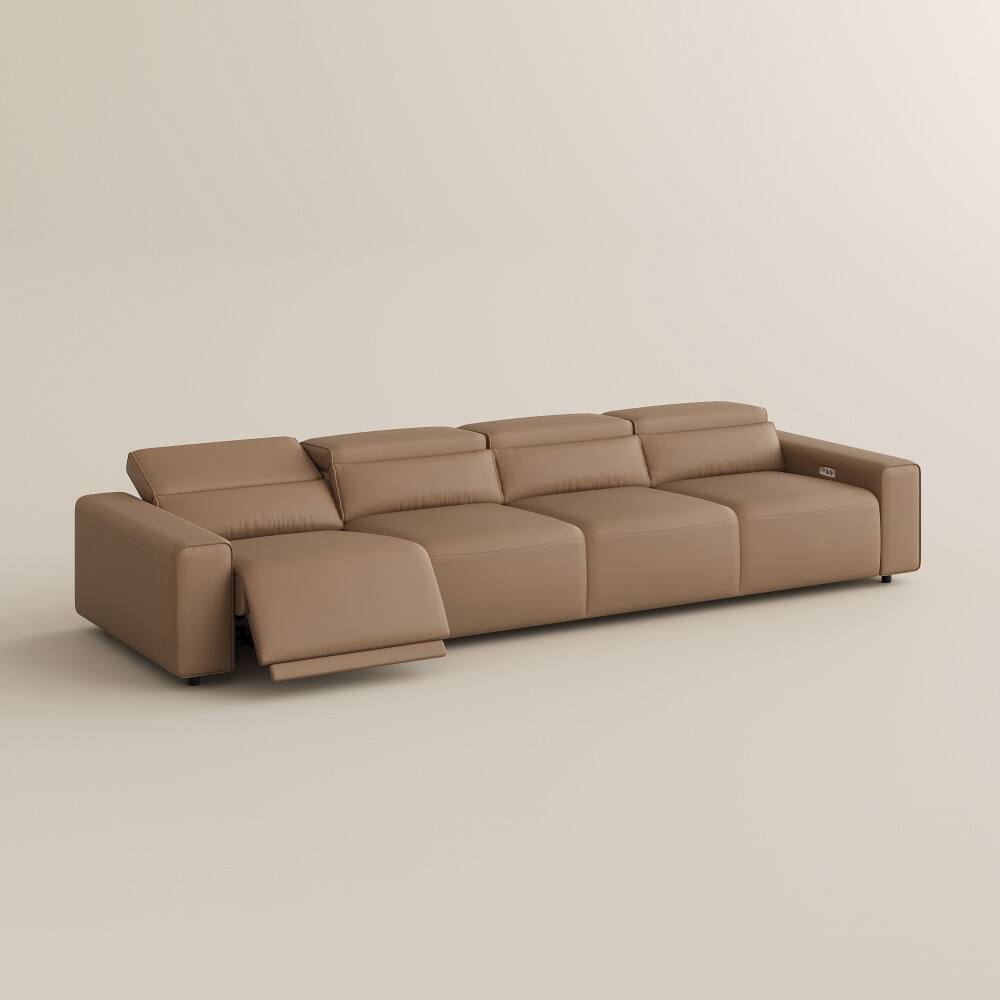 Alt View 9. POVISON - 138.82" Power Modular Couch Electric Recliner Sofa, 2 Extendable Recliners, USB Charging Port, Khaki - Khaki Sustainable Leather.
