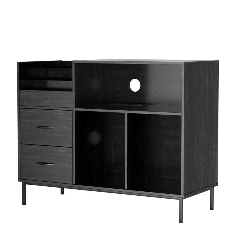 Alt View 1. ALEXOUN - Record Player Stand with Storage for 500+ Albums, Turntable Shelf with Drawers,Wood & Metal Audio Console - Black.