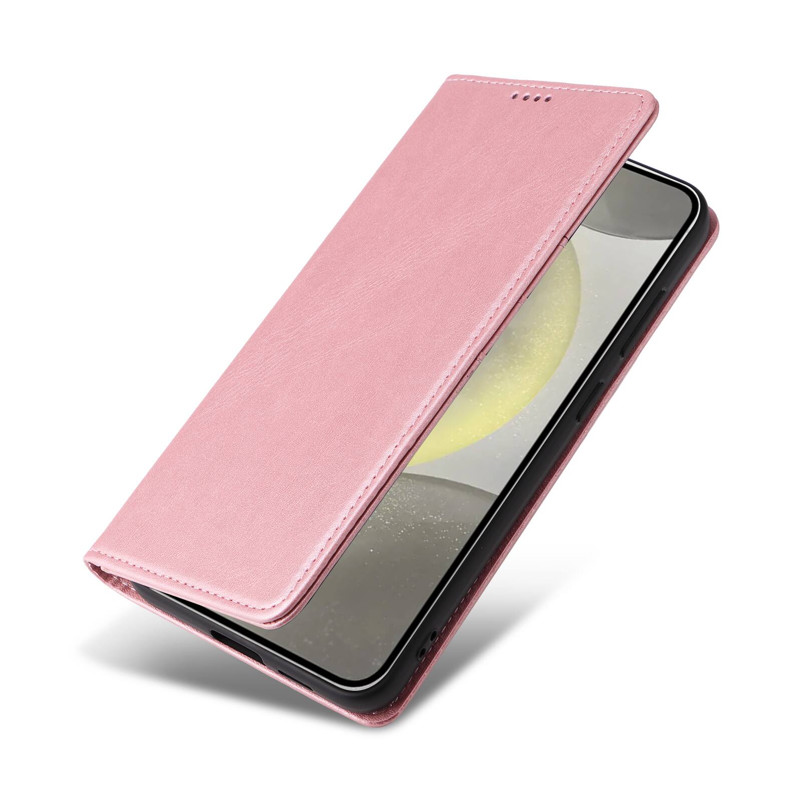 Back. Dteck - Case for Samsung Galaxy S25+,Wallet Case with Card Holder for Women Men,Shockproof PU Leather Flip Kickstand Cover - Rosegold.