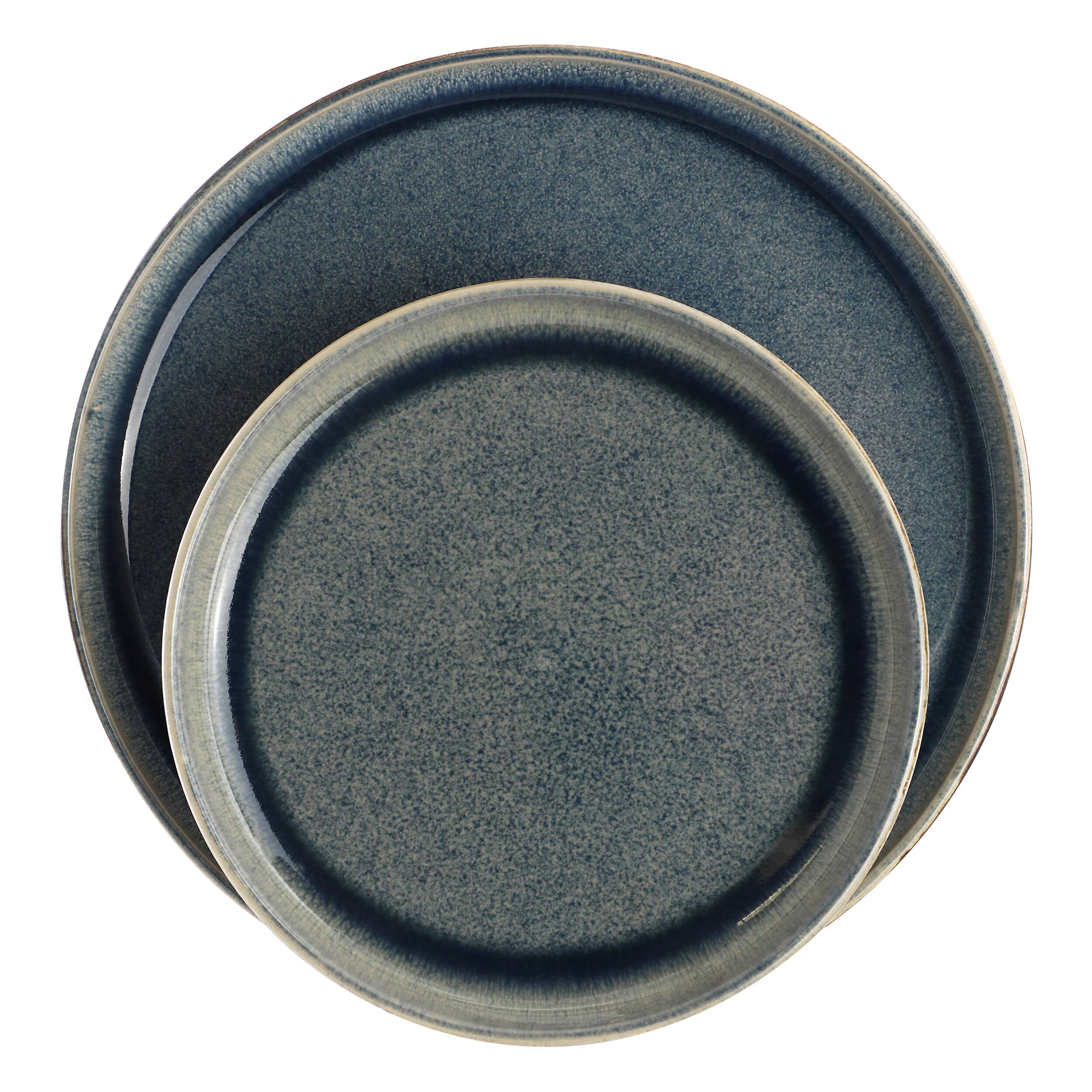 Left. Gibson - Gibson Home Earnestville 12 Piece Stoneware Dinnerware Set in Blue - Blue.