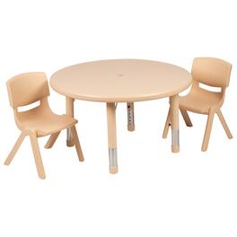 Flash Furniture - Emmy 33" Round Plastic Height Adjustable Activity Table Set with 2 Chairs - Natural
