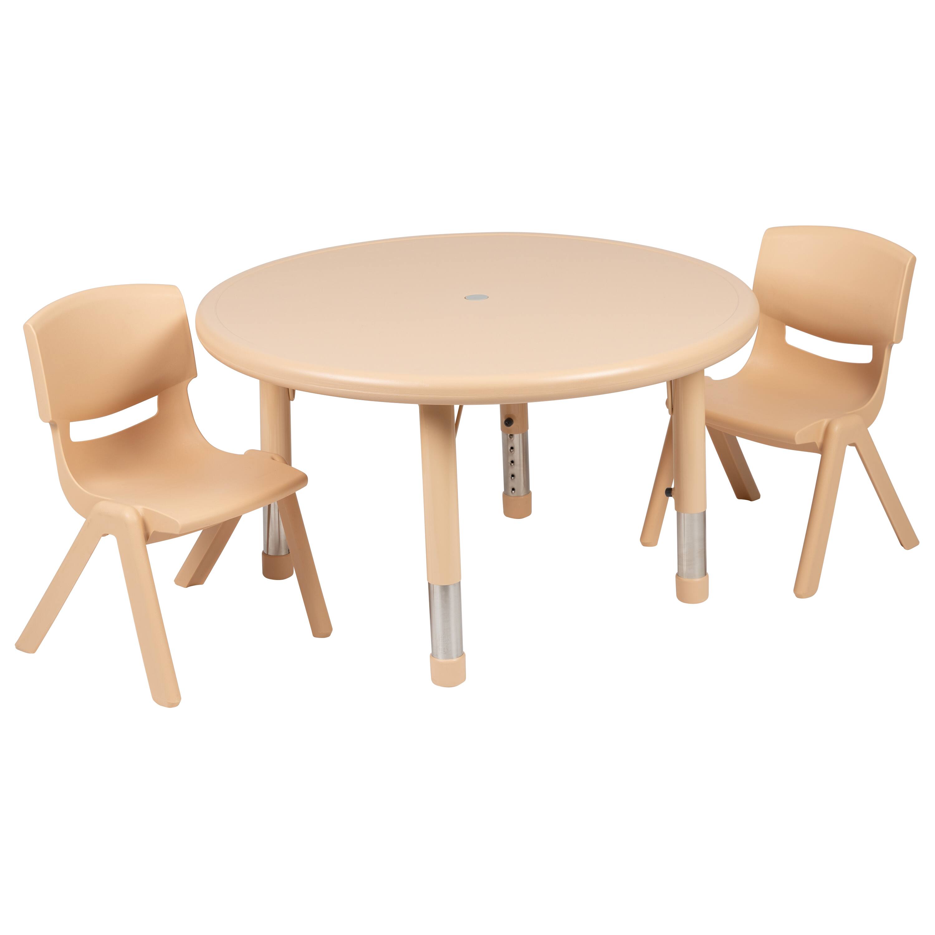 Alt View 1. Emma + Oliver - 33" Round Plastic Height Adjustable Activity Table Set with 2 Chairs - Natural.