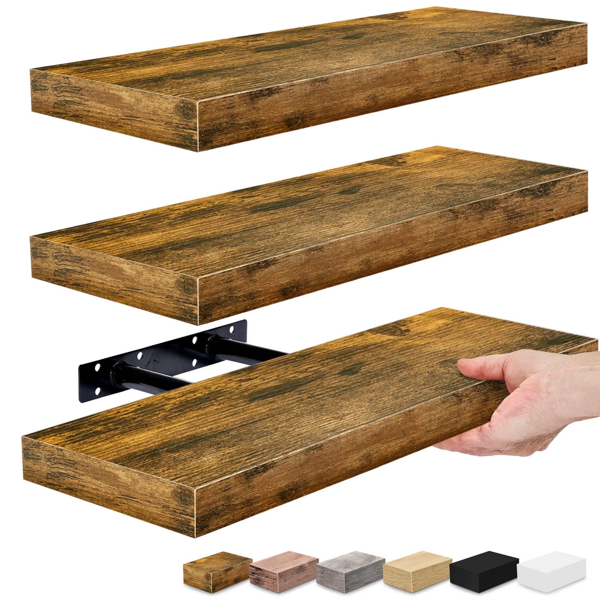3 Pack (16"x9") Sorbus Floating Wall Shelves for Bedroom, Decor, Kitchen, Living Room - for Trophies, Frames, Bookshelf - Brown