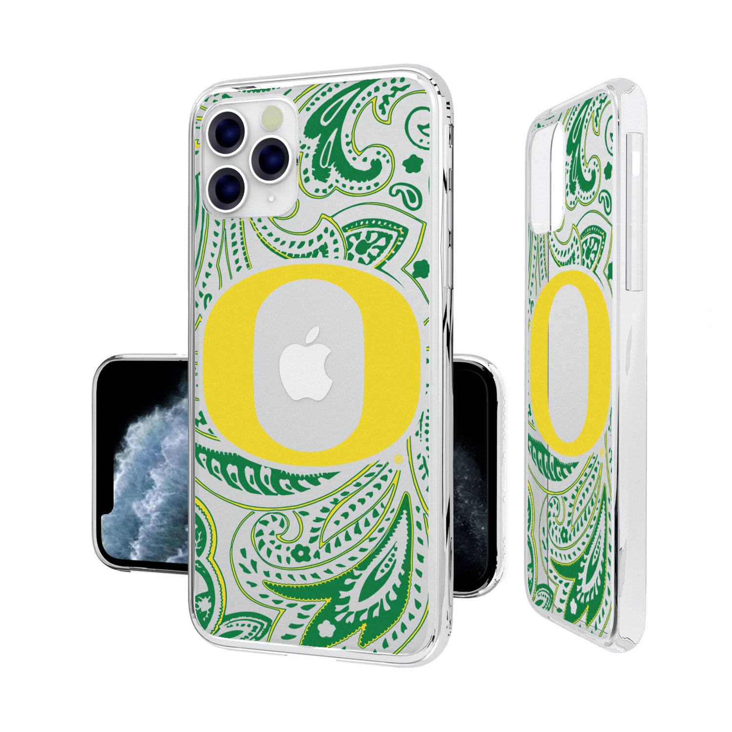 Alt View 3. Keyscaper - Oregon Ducks iPhone Paisley Design Clear Case - 14 Plus - Multicolor.
