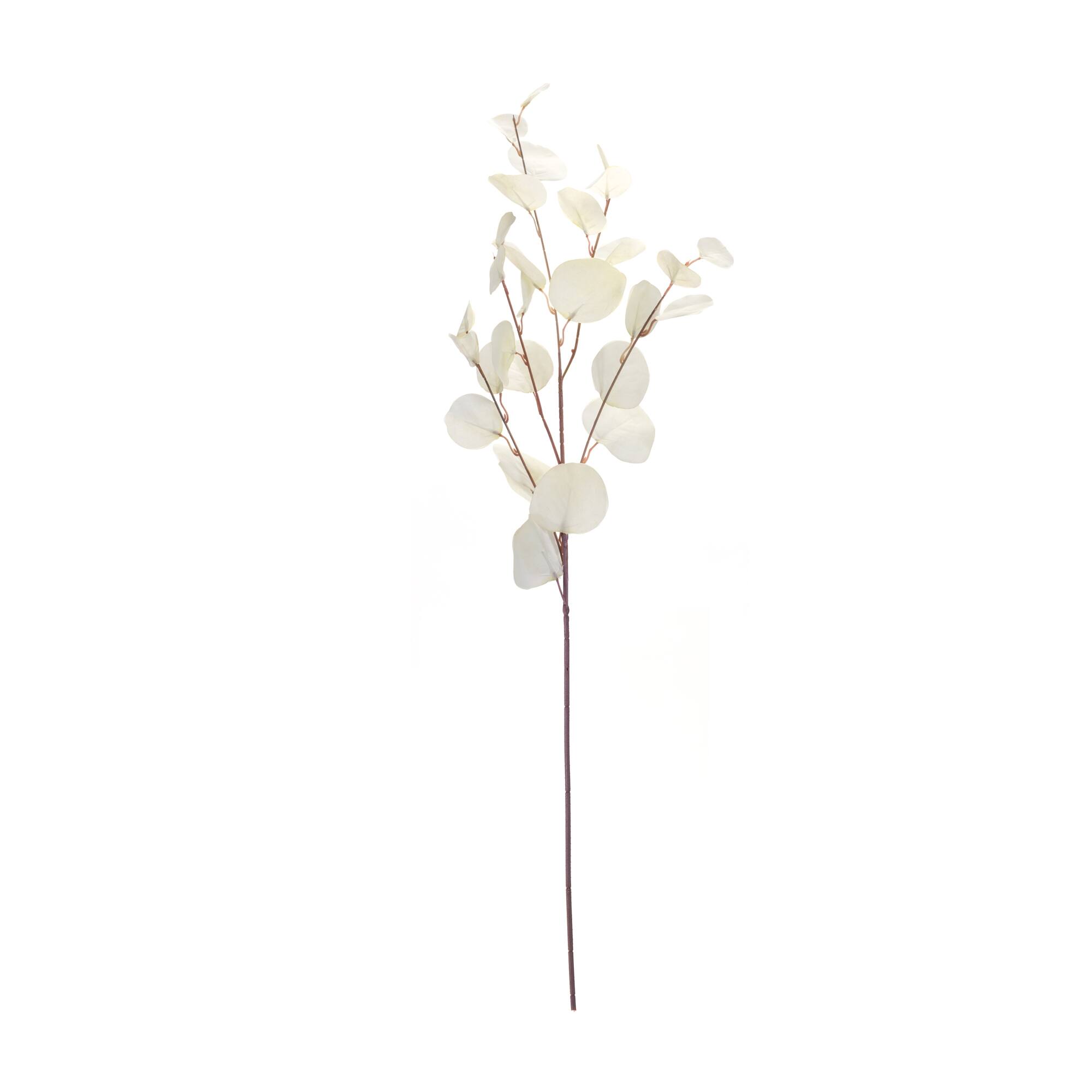 Left. BreeBe - Ivory Silver Dollar Eucalyptus Leaf Spray (Set of 6) - White.