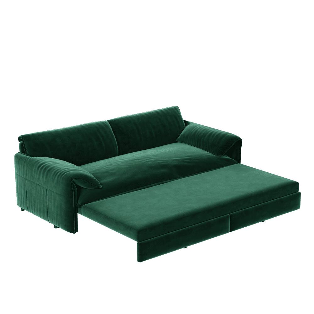 Alt View 6. Kadyn - 66" Queen Pull Out Sofa Bed, 3-in-1 Convertible Sleeper with Side Storage, Velvet Loveseat - Green.