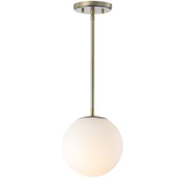 Jonathan Y - Bleecker 7.75" Metal/Glass Globe LED Pendant, White/Brass - White/Brass Gold