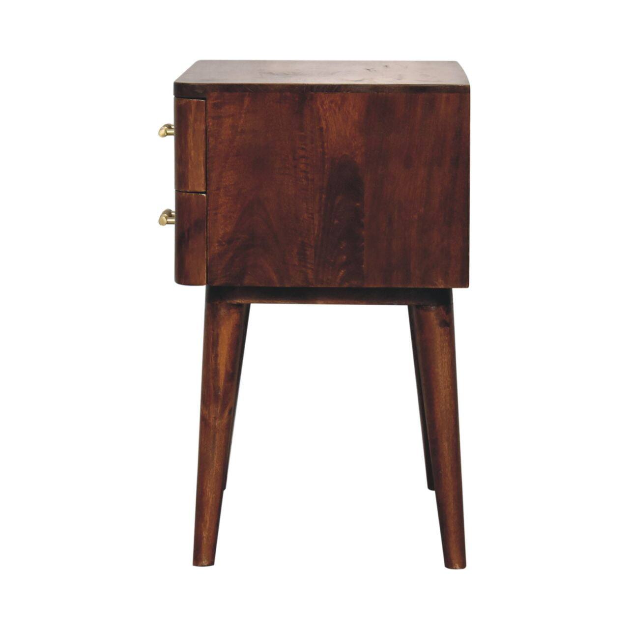 Alt View 5. Artisan Furniture - Artisan Furniture Solid Wood Chestnut T-Bar Nordic Nightstand, 2 Drawers, Nordic legs, Dark Brown - Chestnut.