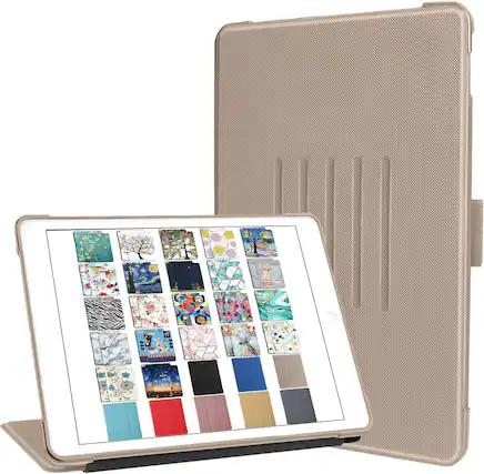 Front. DuraSafe Cases - iPad 9.7" 6th/5th Gen & Air 2/Air 1 Soft TPU-Back Smart Cover with Air-Cushion Corners A1474 A1475 A1476 A1566 A1567 - Gold.