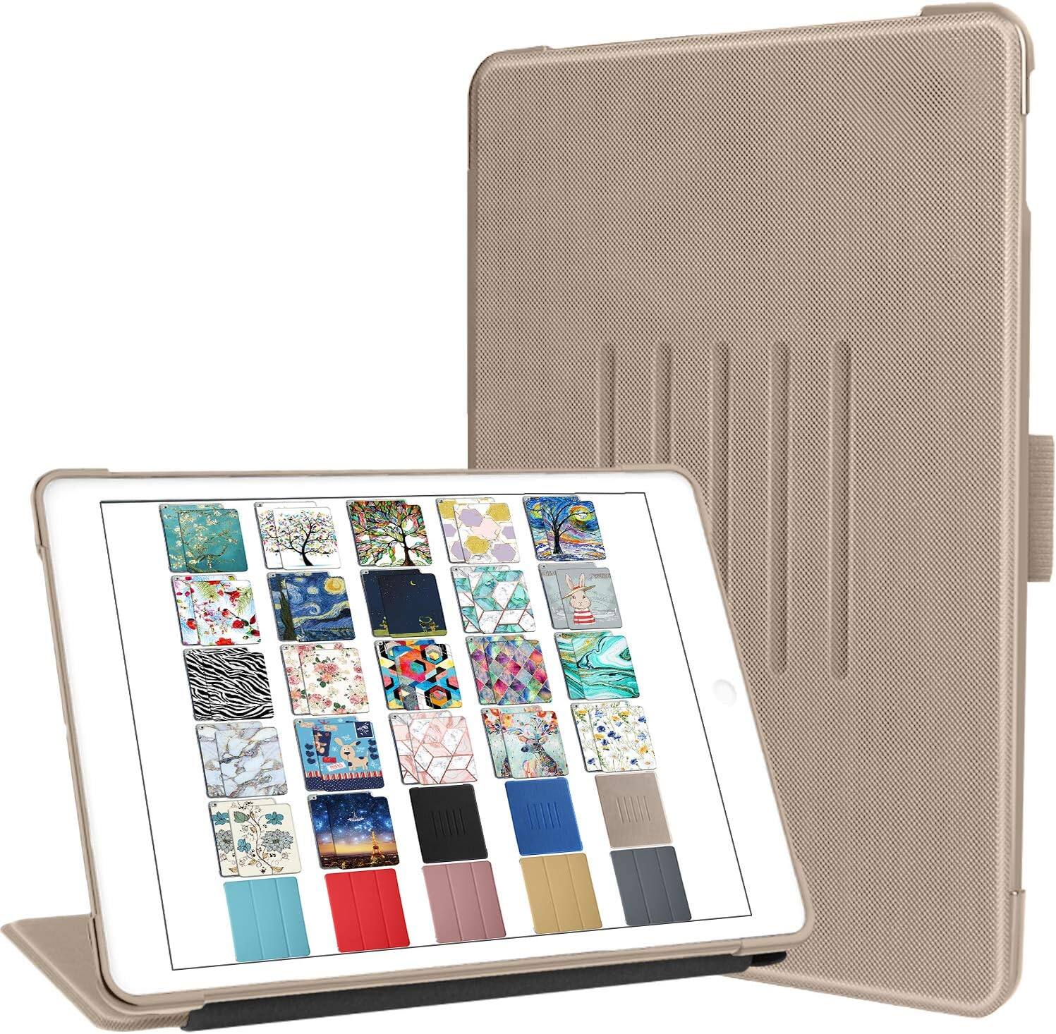 Front. DuraSafe Cases - iPad 9.7" 6th/5th Gen & Air 2/Air 1 Soft TPU-Back Smart Cover with Air-Cushion Corners A1474 A1475 A1476 A1566 A1567 - Gold.