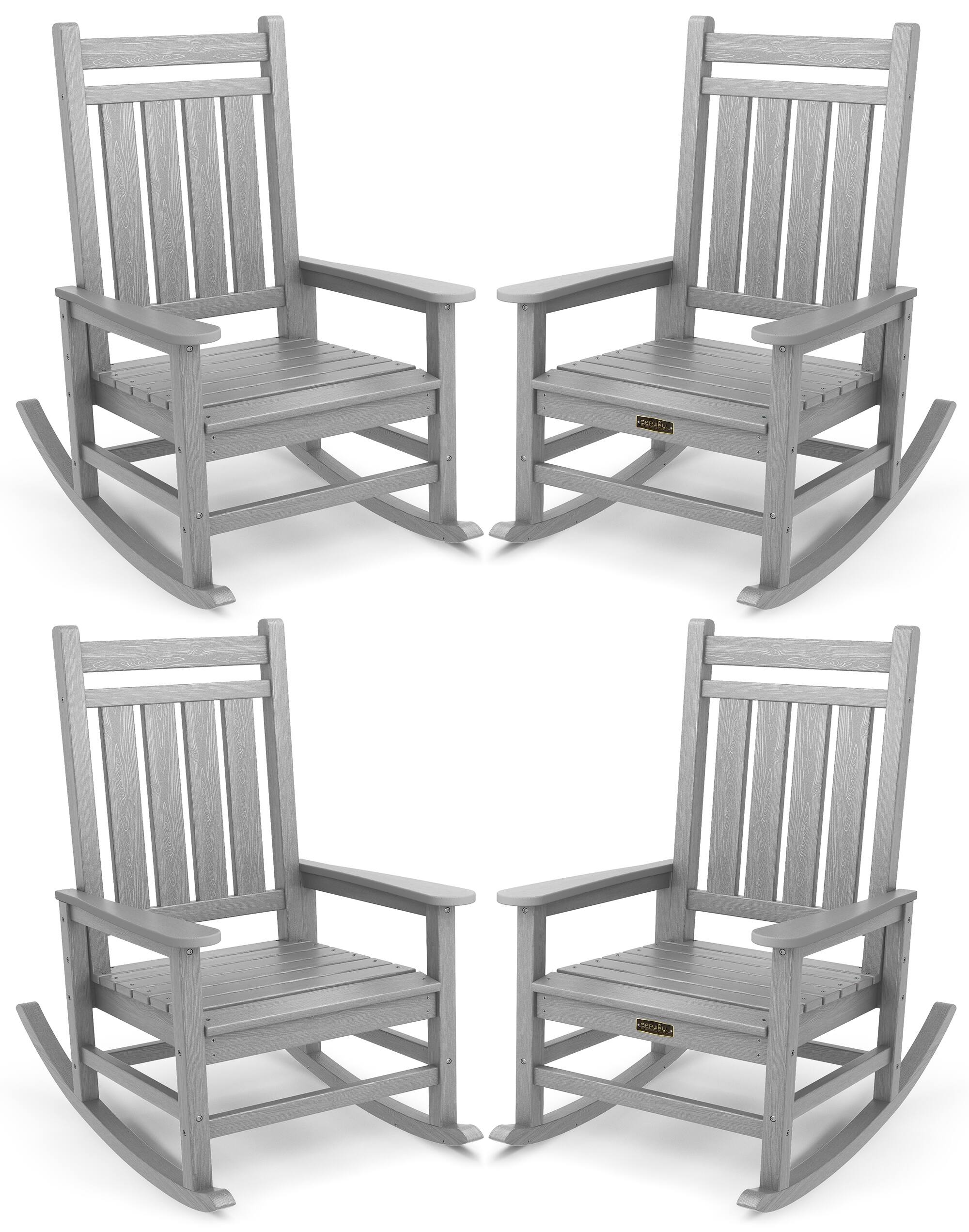 Front. SERWALL - SERWALL Outdoor Rocking Chair Set of 4, Sliver Gray - Sliver Gray.